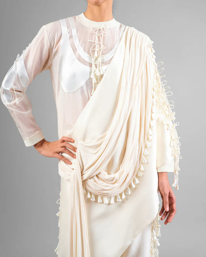 Patchwork Ornament Top & Outline Godet Trouser Set