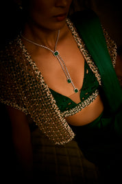 Emerald Green Pre Draped Saree With Bralette And Cape