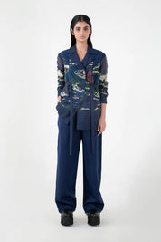 Blue Crest Applique Coat Set