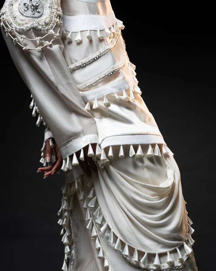 Ornament Patchwork Jacket & Drape Tassel Trouser Set