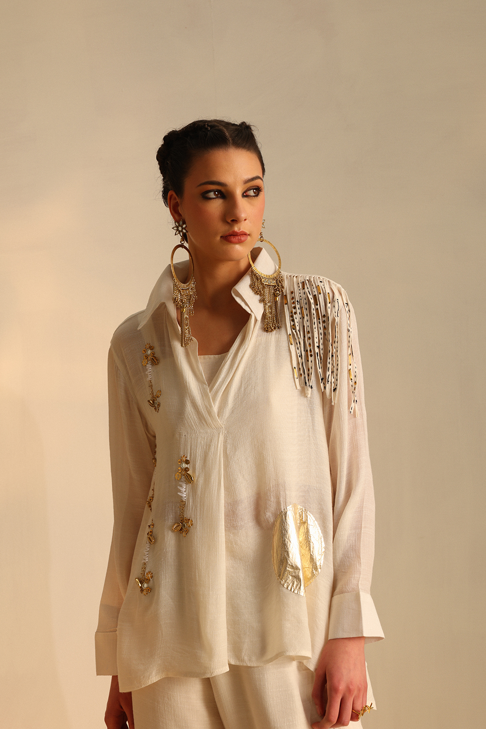 Pleat Foil Circle Shirt Set