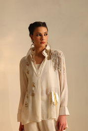 Pleat Foil Circle Shirt Set