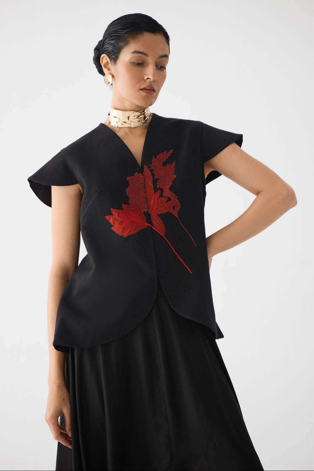 Red Tiger Lily Waist Coat & Dhoti Pants