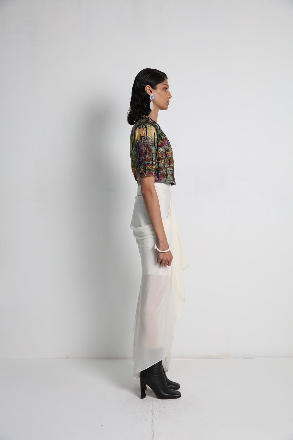Midday Jacket With Off White Drape Skirt