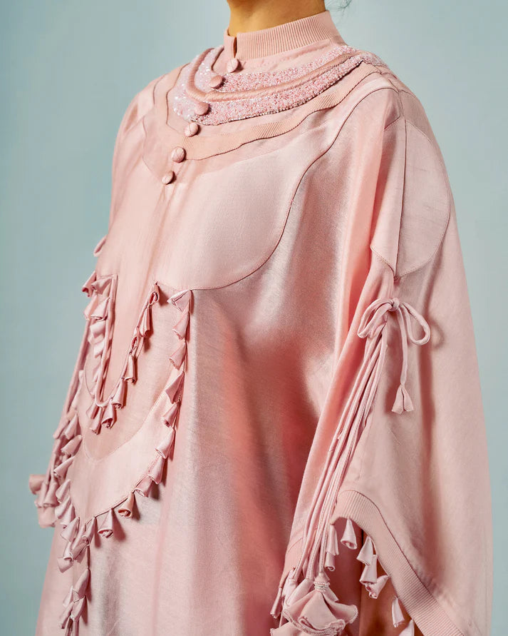 Tasseled Necklines Cape & Godet Lungi Skirt Set