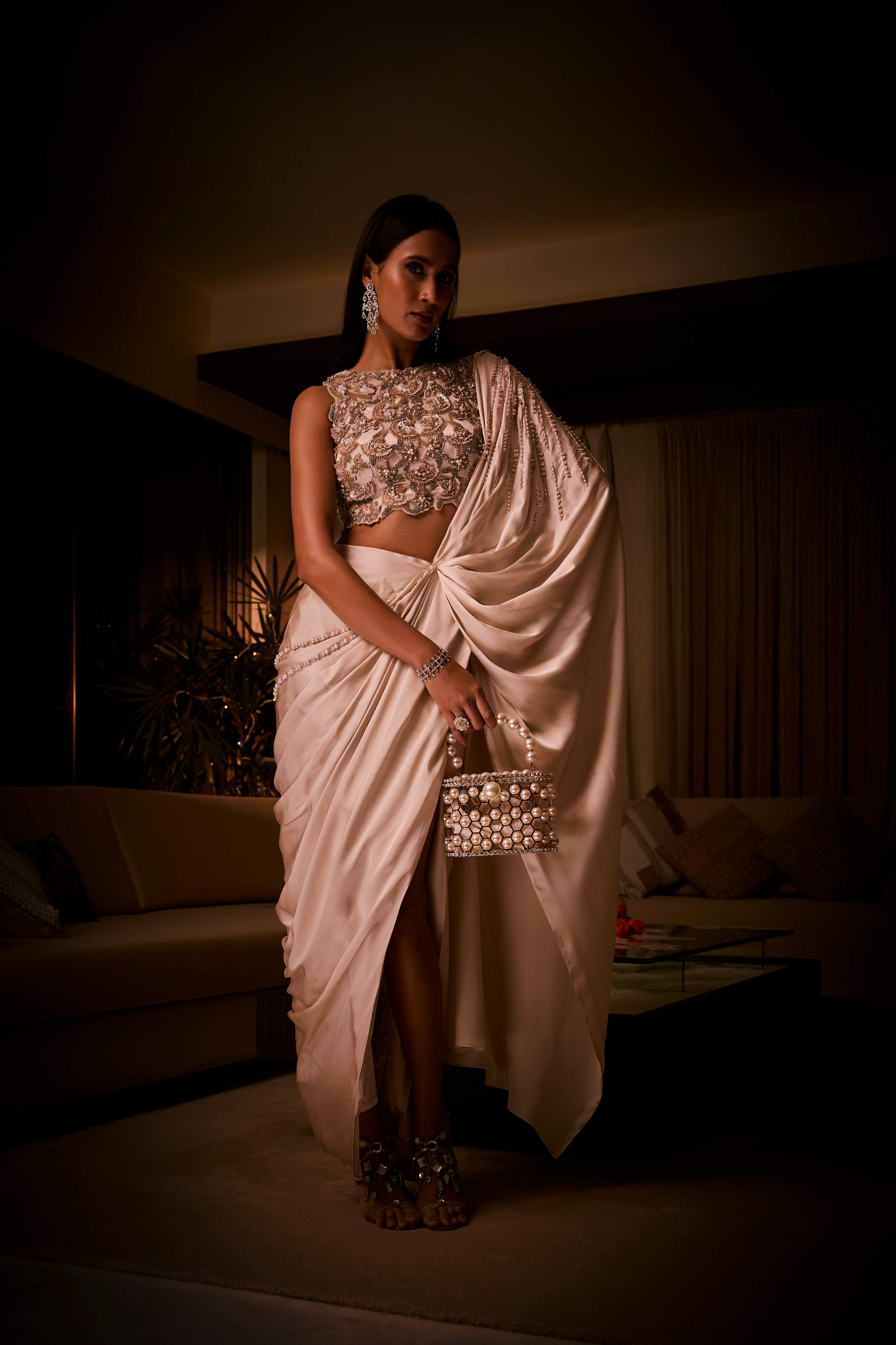 Ivory Pre Draped Saree