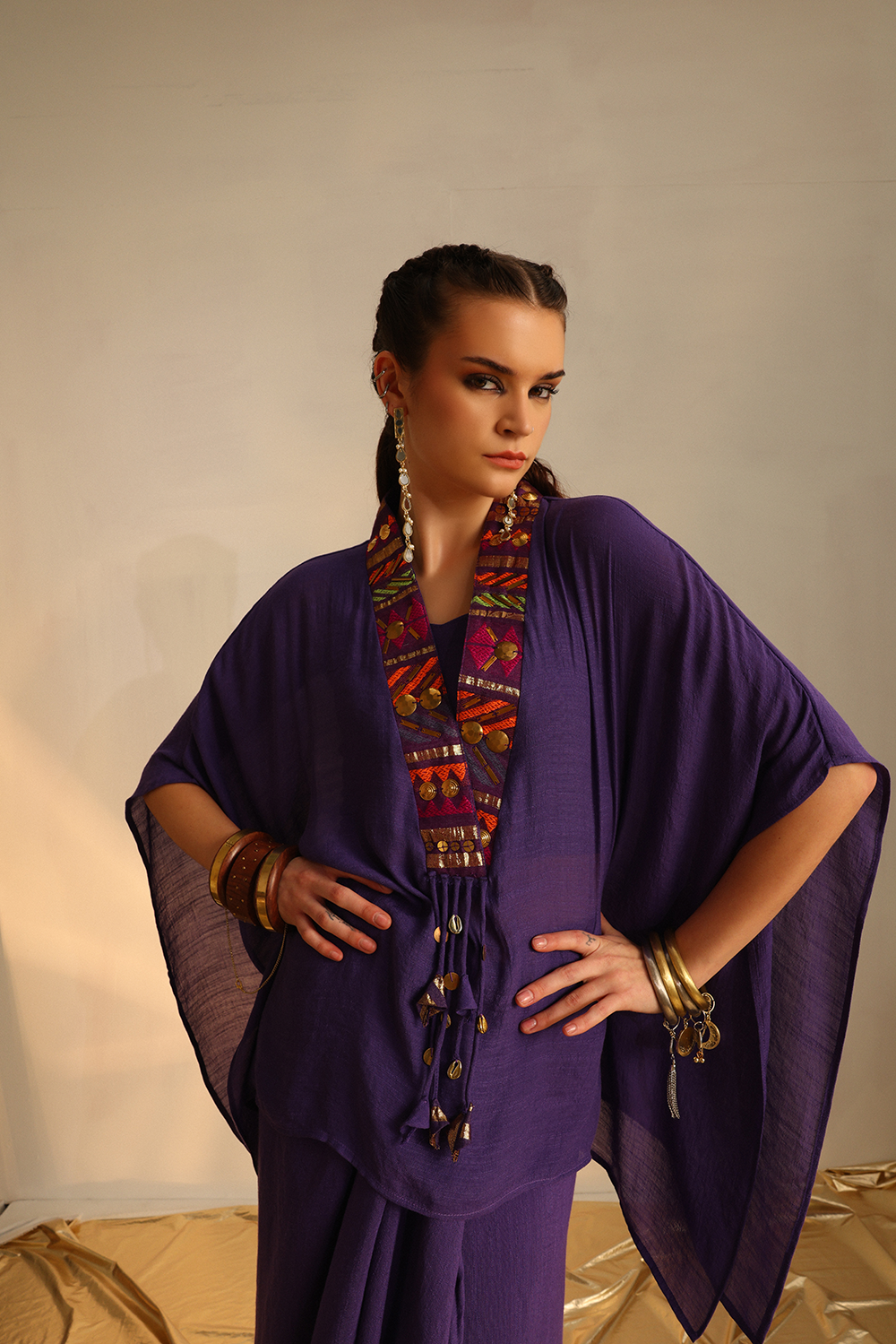Purple V Poncho Boho Twin Set