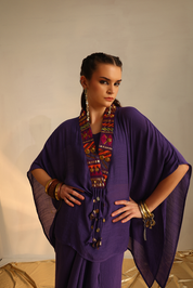Purple V Poncho Boho Twin Set