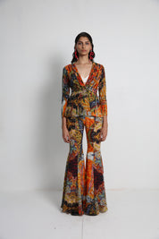 Flowers Long Jacket With Flare Pant