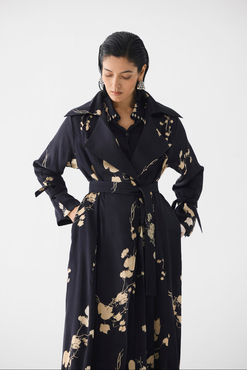 Black Sakura Trench Coat
