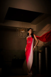 Sangria Silk Satin Pre Draped Saree Gown