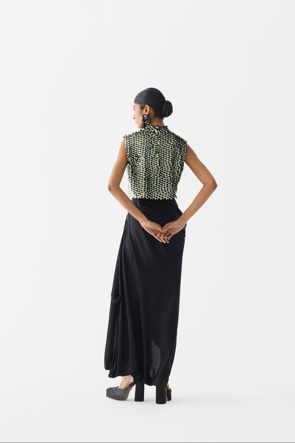 Green Paradise Sequin Top With Knot Skirt
