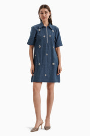 Medium Herringbone Denim Crystal Pendant Dress