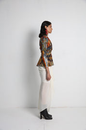 Flowers Long Jacket With Off White Drape Skirt