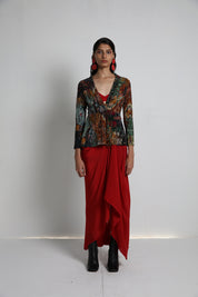 Long Jacket With Draped Skirt and Bralette