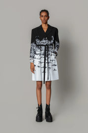B&W Hokusai Embroidered Coat Dress