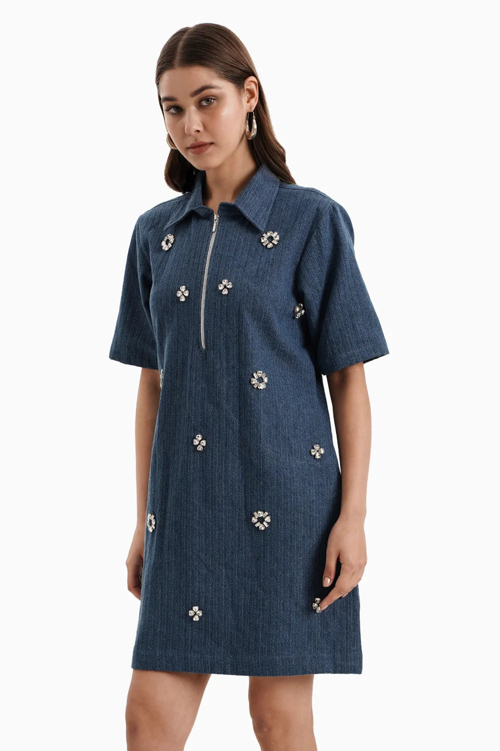 Medium Herringbone Denim Crystal Pendant Dress