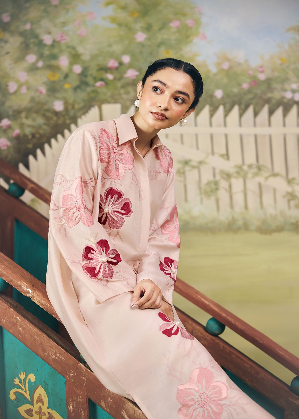 Rose Bloom Elongated Shirt Dress