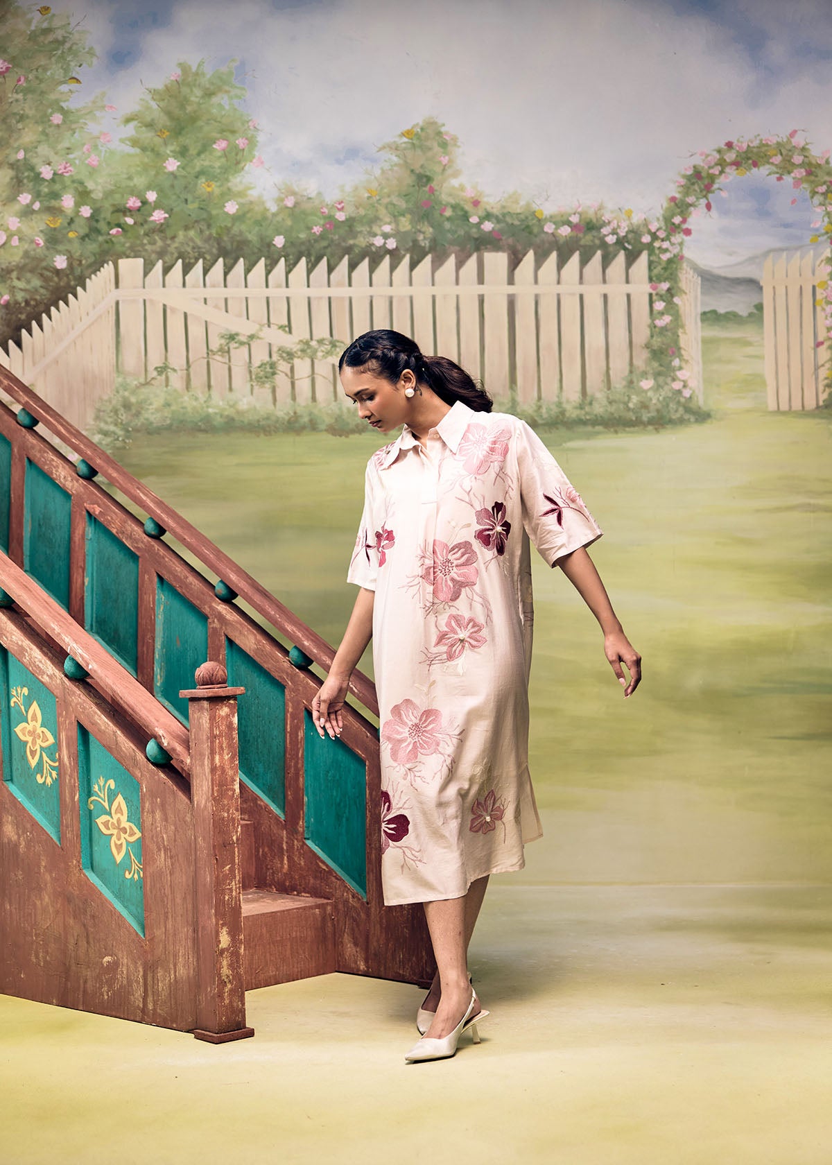 Rose Bloom Midi Shirt Dress