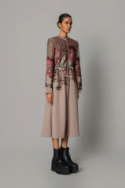 Brown Hokusai Embroidered Long Dress