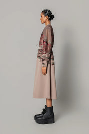 Brown Hokusai Embroidered Long Dress