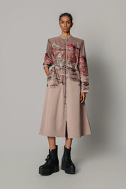 Brown Hokusai Embroidered Long Dress