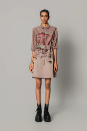 Brown Hokusai Embroidered Short Dress