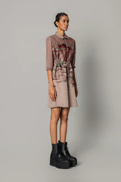 Brown Hokusai Embroidered Short Dress