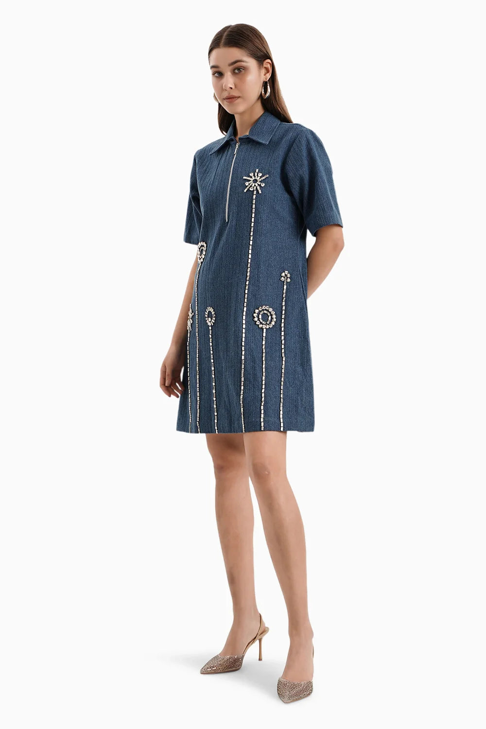 Medium Herringbone Denim Flower Dress