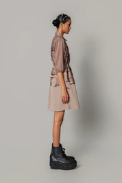 Brown Hokusai Embroidered Short Dress