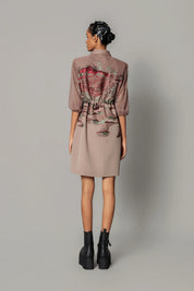 Brown Hokusai Embroidered Short Dress