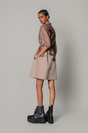 Brown Hokusai Embroidered Short Dress