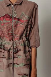Brown Hokusai Embroidered Short Dress