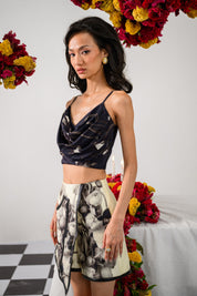 Noir & Ivory Cowl Bustier