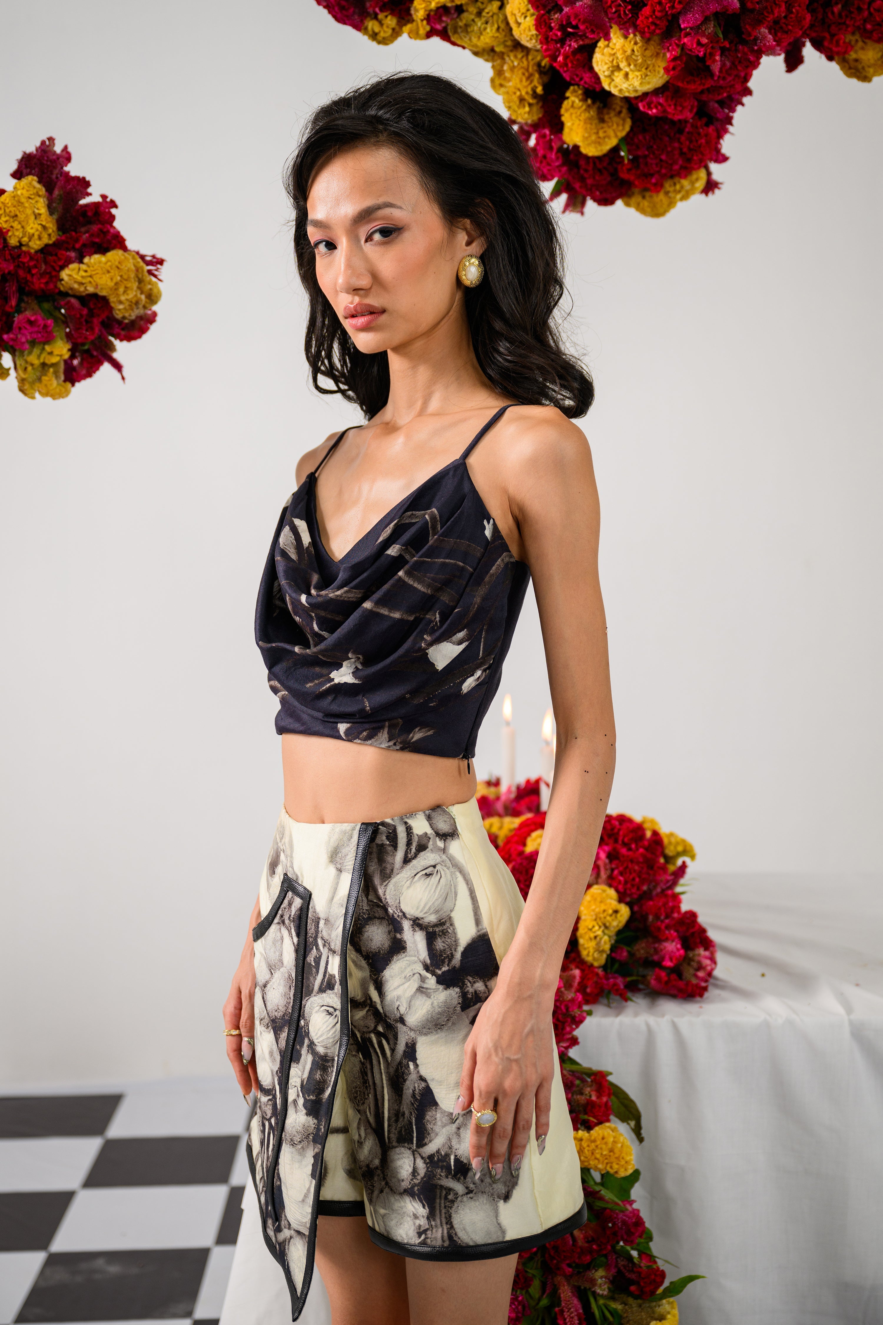 Noir & Ivory Cowl Bustier