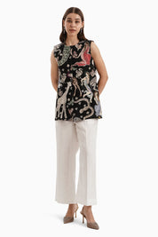 Black Animal Safari Jacket with White Linen Pants