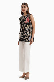 Black Animal Safari Jacket with White Linen Pants