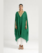 Bandhej Green & Gold V Neck Kurta Set