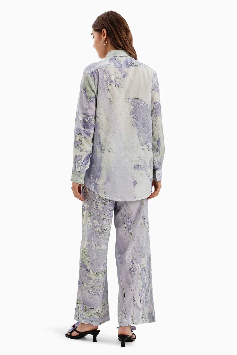 Blue Green Cotton Marble Shirt Set