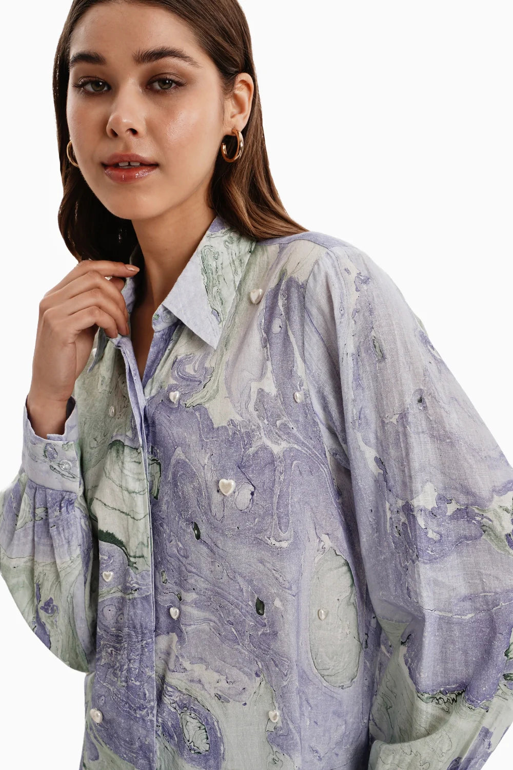Blue Green Cotton Marble Shirt Set