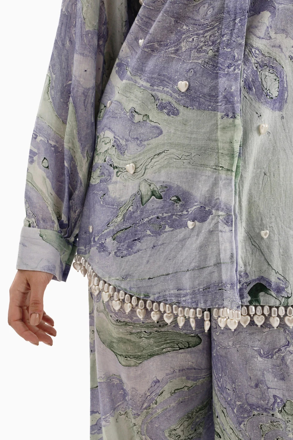 Blue Green Cotton Marble Shirt Set