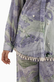 Blue Green Cotton Marble Shirt Set
