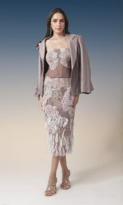 Blush Embellished Feathered Midi Dress