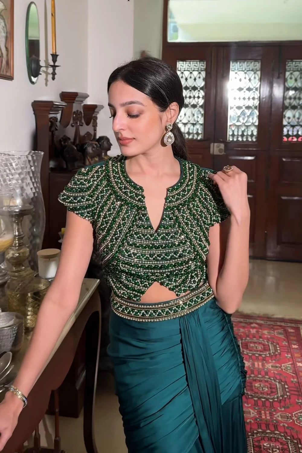 Tarini Manchanda in Jewel Drape Skirt Set