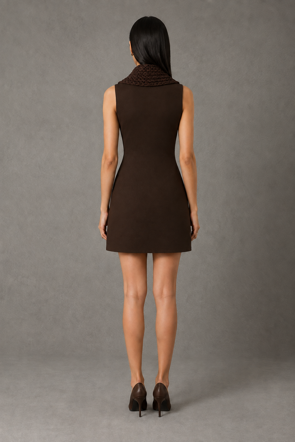 Brown Sculpt Collar Dress