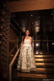 White Floral Strapless Maxi Dress