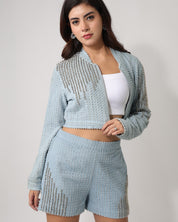 Light Denim Jacket with Shorts