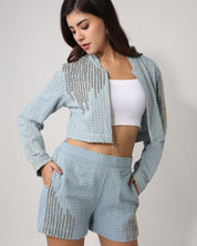 Light Denim Jacket with Shorts