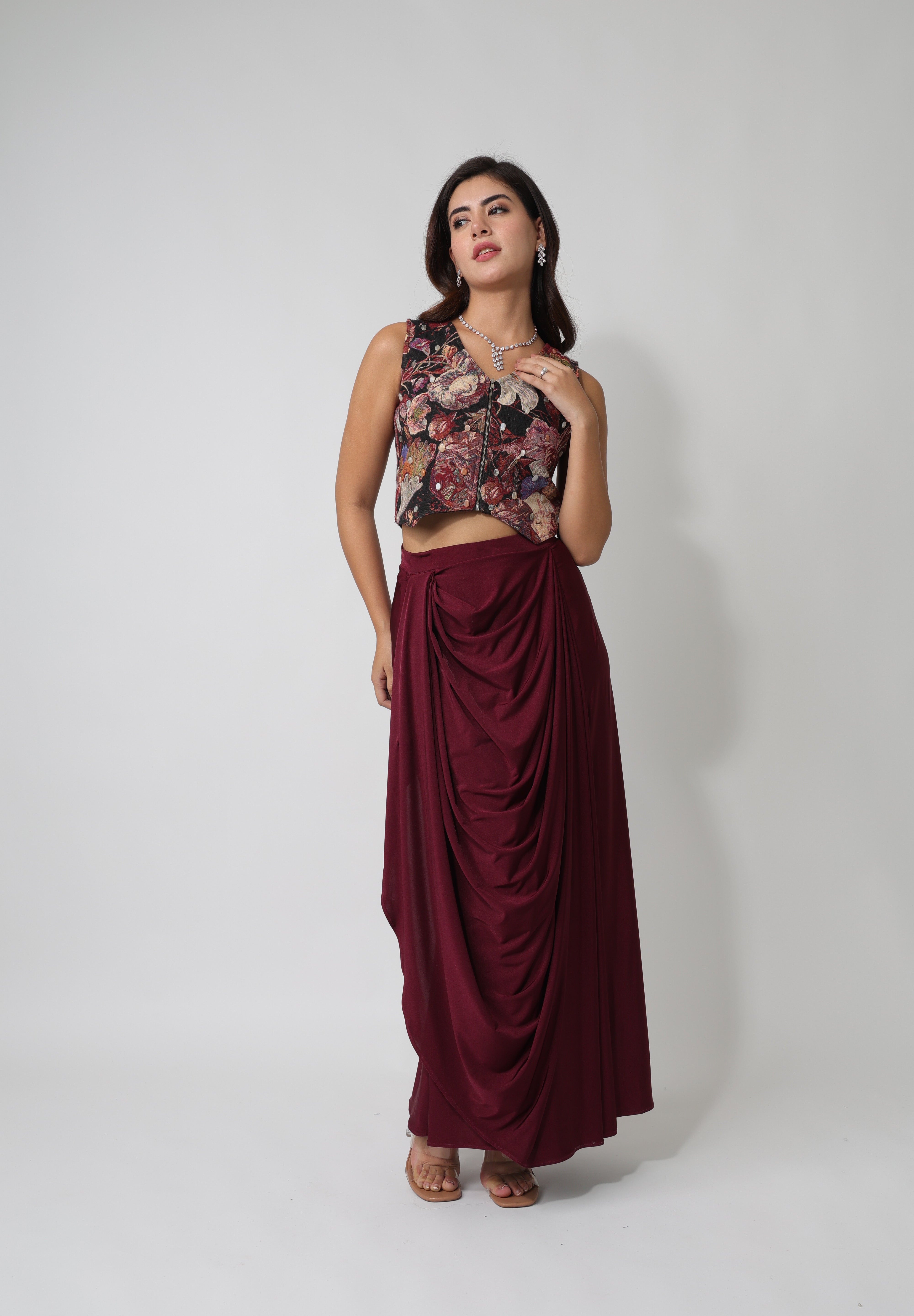 Floral Jacquard Crop-Waistcoat