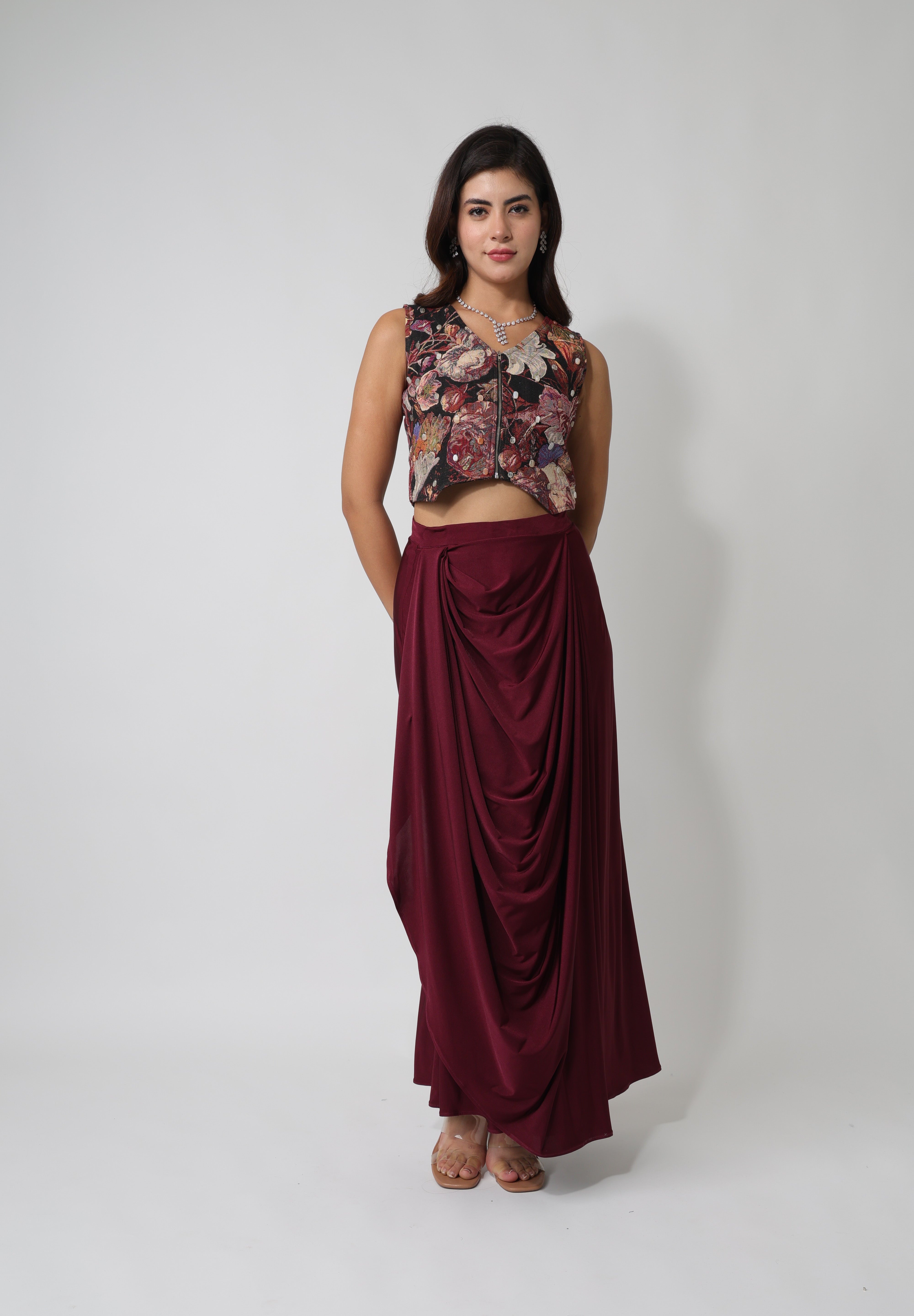 Floral Jacquard Crop-Waistcoat
